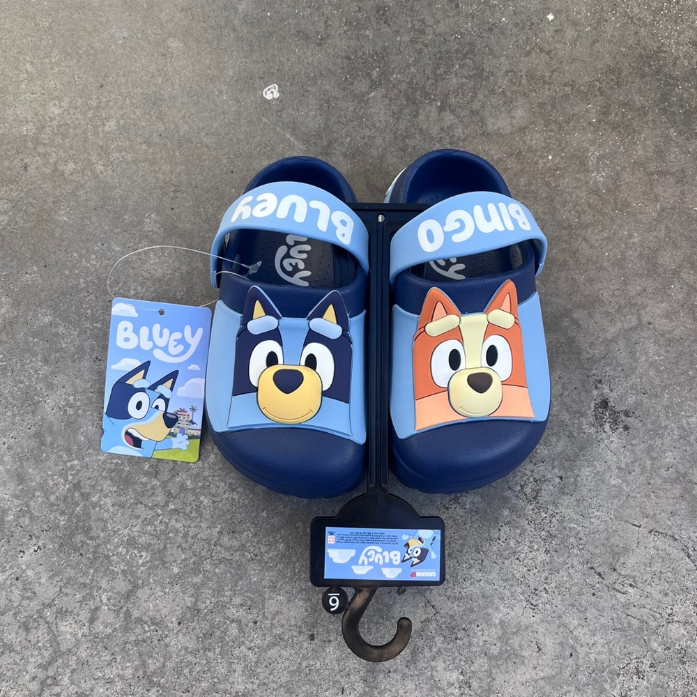 🥳🎈 BLUEY & BINGO Slides Comfort Bluey Sandals Bingo Strap Slip On Blue Size 6